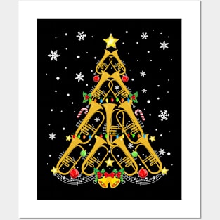 Funny Christmas Trumpet Player Xmas Tree Trumpet Men Women Posters and Art